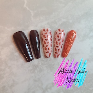 Fall Leaf Press on Nails, Fall Nails, Brown Nails, Autumn Nails, Neutral Fall Nails