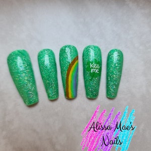 St. Patrick Day Press on Nails, Green press on nails, St. Patty's day nails, Irish Nails, Clover Nails, Rainbow Nails, Shamrock nails,