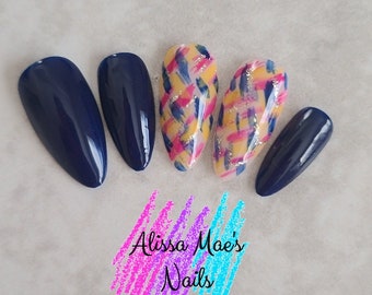 Blue Tweed Press On Nails, Acrylic nails, Stiletto nails, Coffin Nails, Almond Nails, Oval Nails, Blue Nails, Custom press ons, Fake Nails