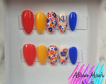 KU Press on nails, Kansas Jayhawk press on nails, KU University press on nails, KU Football