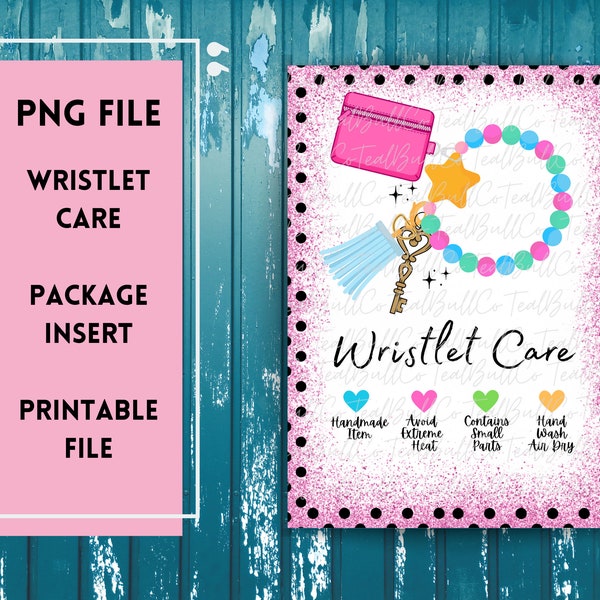 Wristlet Care Instruction Card Printable PNG File, Package Insert