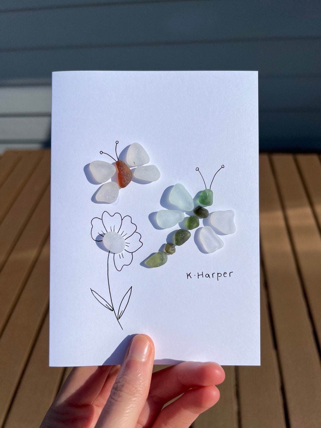Handmade Sea Glass Card Handmade Card Seaglass Coastal Art Birthday ...