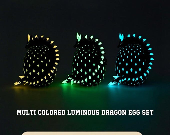 Featured listing image: 3D Printed Articulated Dragon with Luminous Egg Set, Glow in the Dark Mystery Dragon Egg, Fidget Toy Dragon, Fantasy Gift, Desk Pet Ornament