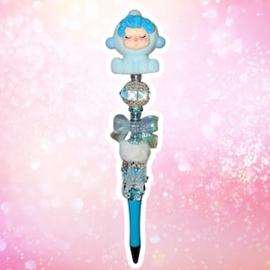 Fancy Blue Sitting Character Beaded Pen