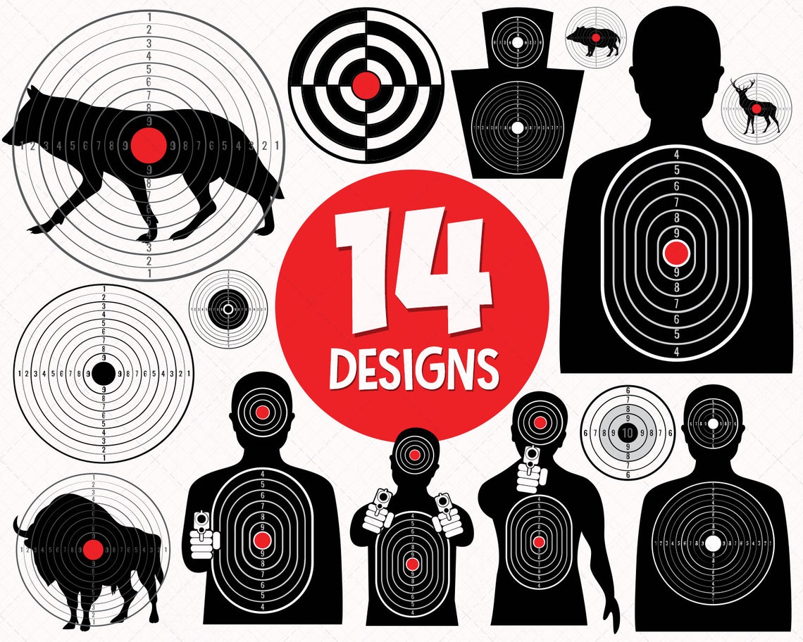 14 Gun Shooting Targets SVG and Aiming Target Silhouettes - Etsy