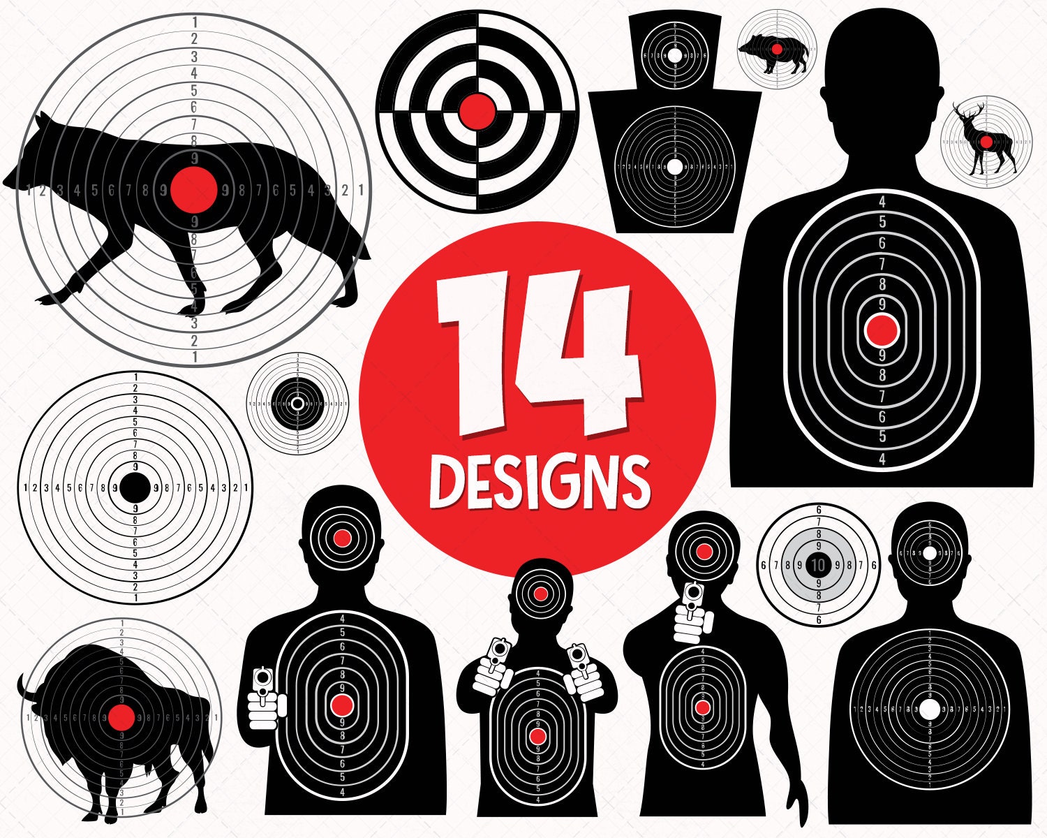 14 Gun Shooting Targets SVG and aiming target silhouettes Etsy