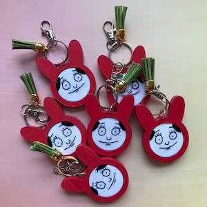 Louise Belcher Inspired Hand Embroidered Keychain, Bob&#39;s Burgers Keychain, Pop Culture Gift