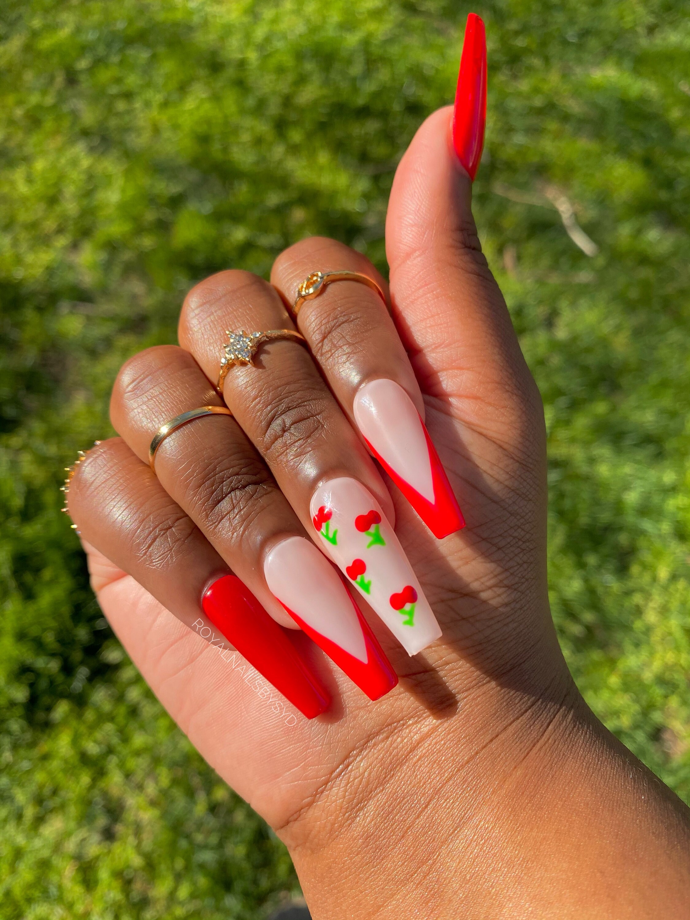 Cheeky Cherry Set Red V French Press On Nails Spring Etsy Singapore