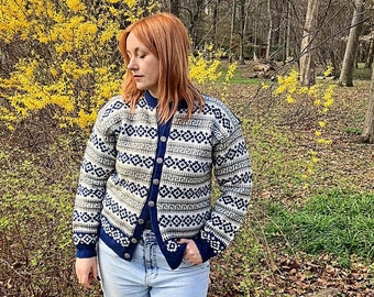 cardigan en laine vintage / pull des années 80-90 fabriqué en Norvège / pull en laine rétro / oversize / taille L