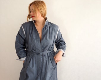 Danish Fashion Lining Trench Coat/Gray Autumn Spring Coat/Streetwear Coat Outerwear from 80-90s/ trench oversize/size M-L