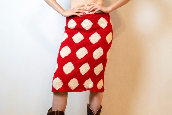Buy Vintage Knitted Red Skirt Handmade Skirt Pencil Skirt From the 80s Midi Skirt With Geometric Patterns Casual Retro Skirt Oversize Online in India Etsy