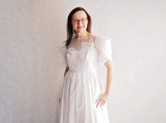 Robe de mariee vintage de Pronuptia De Paris Robe de mariee blanche de conte de fees des annees 90 Robe de mariee vintage romantique avec dentelle Taille M Etsy France