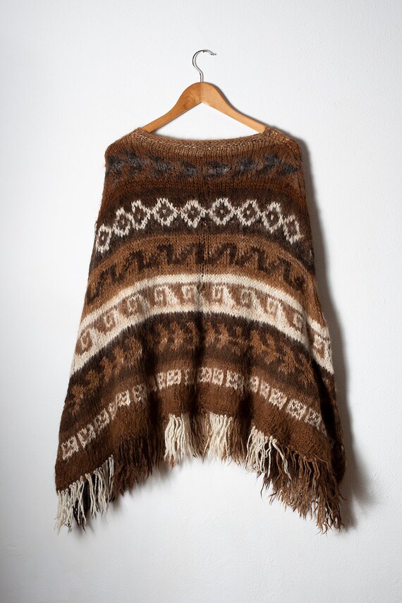 Vintage Poncho 1970s Alpaca Wool Blend/ Poncho wit