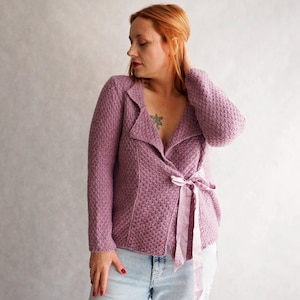 Wrap cardigan from the 90s / vintage handmade sweater / romantic tied cardigan / retro pastel sweater / size S-L / oversize
