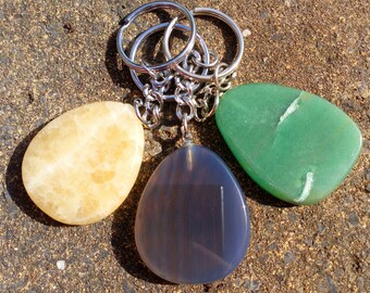 Free Form Crystal Keyring (Yellow Calcite, Rose Quartz, Green Aventurine, Banded Agate)