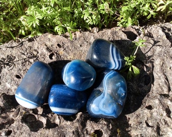 Blue Banded Agate Tumble Stone, Throat Chakra,