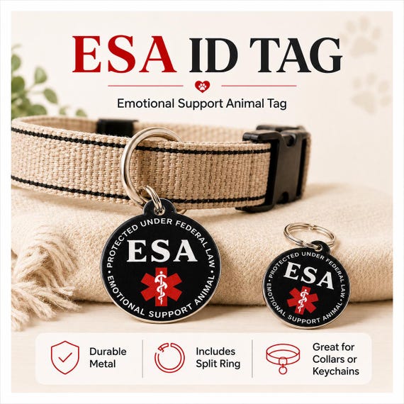 ESA Pet ID Tag: Emotional Support Animal Tag, Round, Double sided print