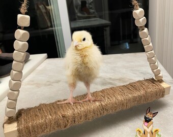 Chick swing or perch, Great size for brooder. Wooden Beads, natural wood, wrapped in jute- 12 Inches", handmade