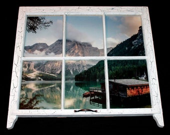 Scenic Prints in Reclaimed Farmhouse Windows