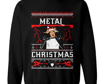 Pull De Noël Heavy Metal - Motif Père Noël Rock Avec Guitare - Sweatshirt Chaud - Cadeau Pour Musicien, Fan De Rock