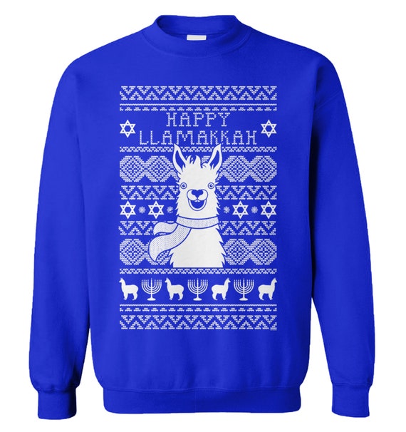 KalisClosetCo Happy Llamakkah Unisex Sweater - Llama Hanukkah Matzo Ball Dreidel Menorah Festival of Lights Jewish Hebrew 8 Crazy Nights Holiday Party