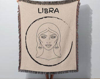 Libra Zodiac Sign Woven Blanket Horoscope Cotton Knitted Throw Tapestry Wall Art Living Room Couch Bed Soft Material Neutral Home Decore