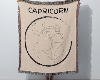 Capricorn Zodiac Sign Woven Blanket Horoscope Cotton Knitted Throw Tapestry Wall Art Living Room Couch Bed Soft Material Neutral Home Decore