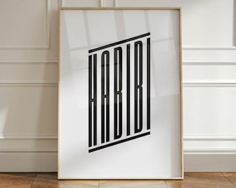 Habibi-poster - esthetische streetwear-kunst aan de muur - zwart-wit typografieprint - minimalistisch liefdescitaat - industrieel decor