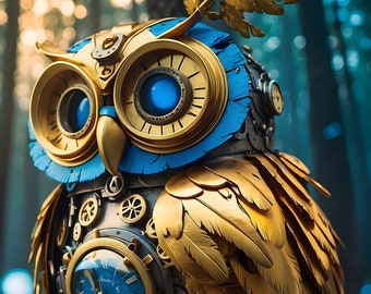 Steampunk Owl Images, High Resolution 20x30, Painting Decor |  PRINTABLE Download