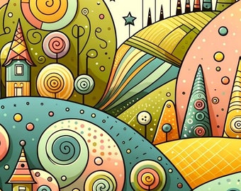 Enchanting and Whimsical landscape digital art - Instant download