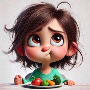 10 immagini clipart di ragazze stravaganti - Bambine stravaganti e piatti vegetariani, immagini JPG 300 DPI su sfondo bianco, uso personale e commerciale
