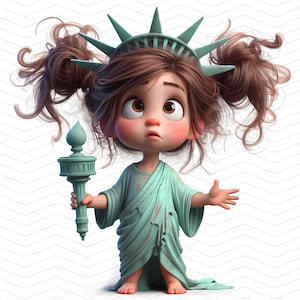 10 clipart de garotas caprichosas – clipart fofo de garotas da Estátua da Liberdade | Download digital | Imagens JPG 300 DPI para uso pessoal e comercial