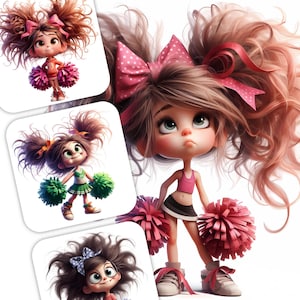 12 Clipart di cheerleader stravaganti e stravaganti - Immagini JPG divertenti ed energiche 300 DPI per uso personale e commerciale