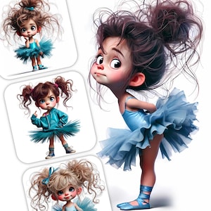 12 Wunderliche Ballerina Clipart - Blaue Tutu Themed JPG Bilder 300 DPI, persönlichen und kommerziellen Gebrauch
