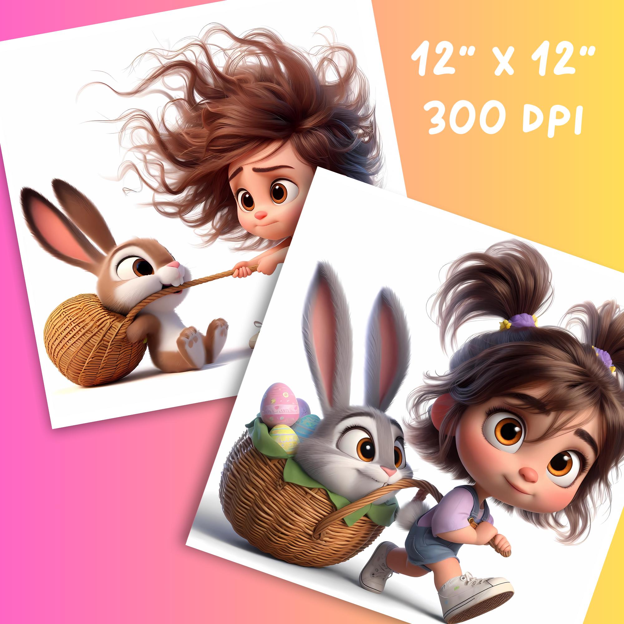 10 Whimsical Easter Clipart – Girl With Easter Bunny – Cute Digital ...