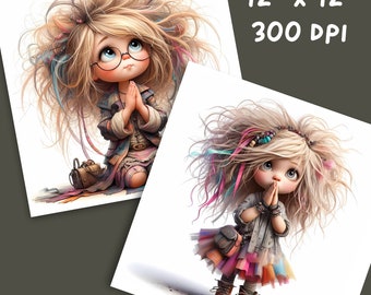 Whimsical Praying Girl Clipart, Commercial Use, Cute Whimsical