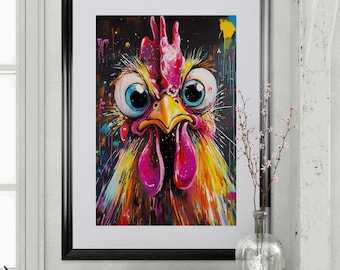 Colorful Rooster Art Print: Modern Farmhouse Decor (Digital Download)
