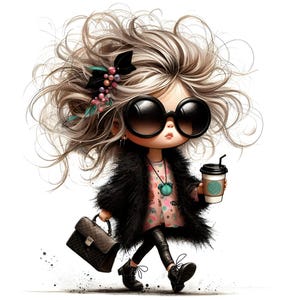 12 Whimsical Girl Clipart - Coffee Lovers Digital Download 300 DPI for Personal and Commercial Use