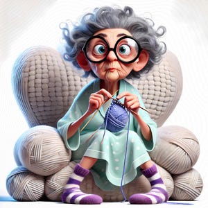 10 schrullige Oma Clipart - Omas stricken in Nachthemden JPG Bilder 300 DPI auf weißem Hintergrund, persönlichen und kommerziellen Gebrauch