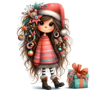10 schrullig Mädchen Clipart, kommerzielle Nutzung, skurrile Weihnachten, 300 DPI JPGs, Sofort Download, wunderliche Weihnachten, DIY Karte, Weihnachten Clipart