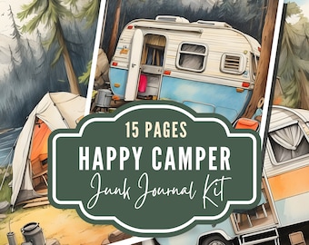 Junk Journal Kit, Camping and Ephemera, Retro Campers, Tent Camping Digital Download, Printable