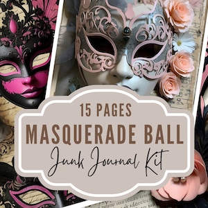 Junk Journal Printable, Masquerade Ephemera, Vintage Journal Pages, Carnival Mask Junk Journal, Digi Kit