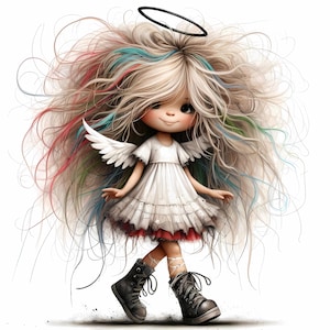 Whimsical Quirky Angel Clipart, Commercial Use, Cute Whimsical Angel, 15/300DPI JPGs, Instant Download, Angel Clip art, Blonde Girl Clipart