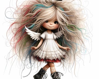 Whimsical Angel Clipart, Blonde Girl, Commercial Use (JPGs, Instant Download)