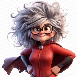 10 imágenes prediseñadas de abuelas superhéroe: mujeres mayores con capa de superhéroe, imágenes JPG sobre fondo blanco, 300 DPI, uso personal y comercial