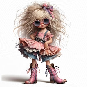 Imágenes prediseñadas de una chica peculiar, uso comercial, linda vaquera caprichosa, 10 archivos JPG de 300 ppp, descarga instantánea, imágenes prediseñadas de una vaquera