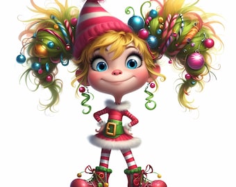 12 Watercolor Whimsical Quirky Christmas Girls Clipart - Commercial Use Holiday Digital Download for Cards & Crafts