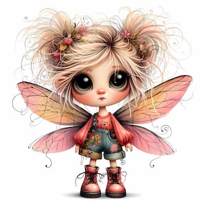 Whimsical Fairy Clipart, Quirky Girl Art, Commercial Use (Instant Download)