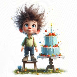 Clipart lunatique de petit garçon - garçon d'anniversaire, art de célébration, artisan et fabricants de cartes - téléchargement numérique - haute résolution, usage commercial