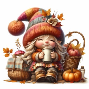 Watercolor Coffee Gnome Clipart, Cute Gnomes, 12 x 300DPI JPGS, Perfect for Scrapbooking and Invitations, Digital Download, Gnome Clip art